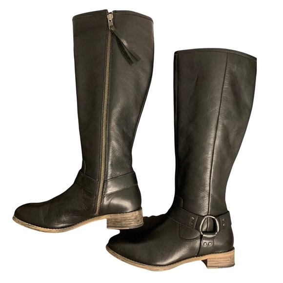 Diba Shoes - Diba Black Leather Moto Full Zip Knee High Boots Size 7